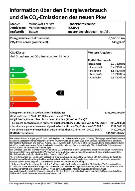 Neu VW Touran Comfortline 150 PS (110 kW) 2026 Grau Van / Kleinbus