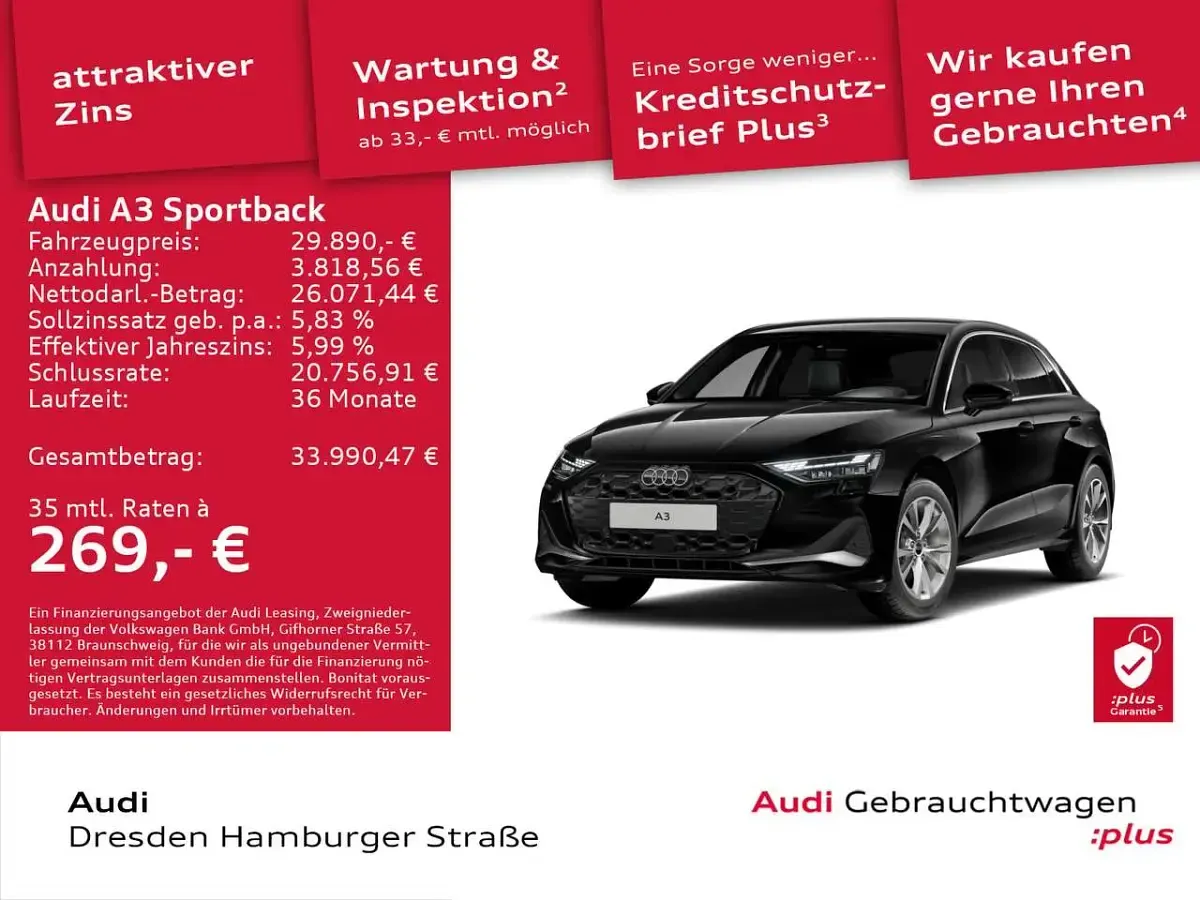 Gebraucht Audi A3 Advanced Plus 150 PS (110 kW) 2025 Brillantschwarz Kombi