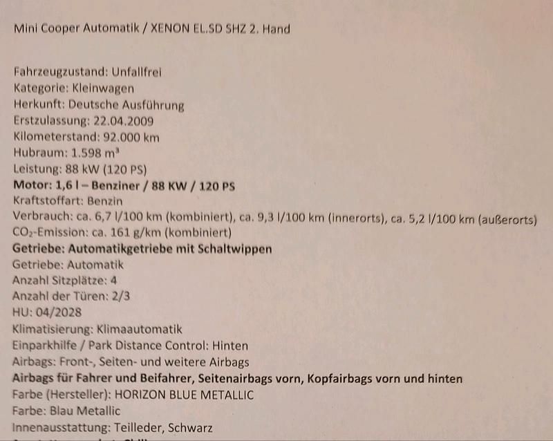 Second-hand Mini Cooper 120 CP (88 kW) 2009 Albastru Hatchback