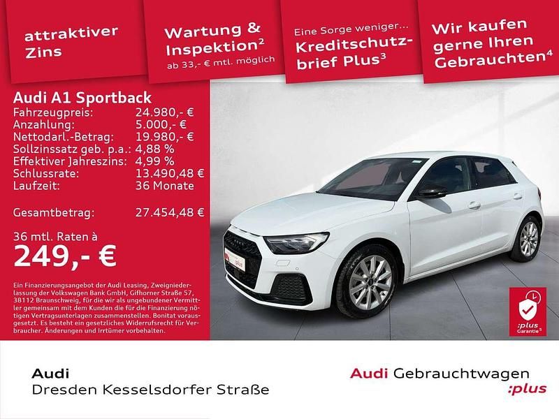 Gletscherweiß metallic/mythoss Gebraucht 2024 Audi A1 Advanced Plus Kleinwagen | 24.980 € (Guter Preis) - Bild 1/4