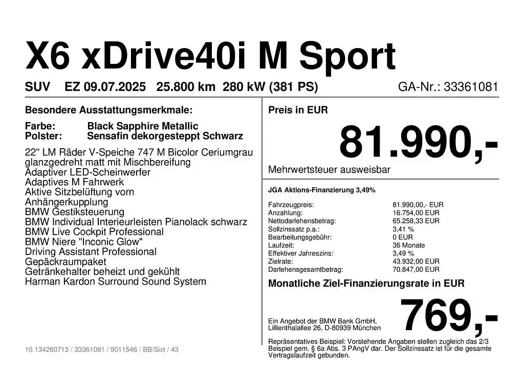Gebraucht BMW X6 M Sport 381 PS (280 kW) 2025 Schwarz SUV