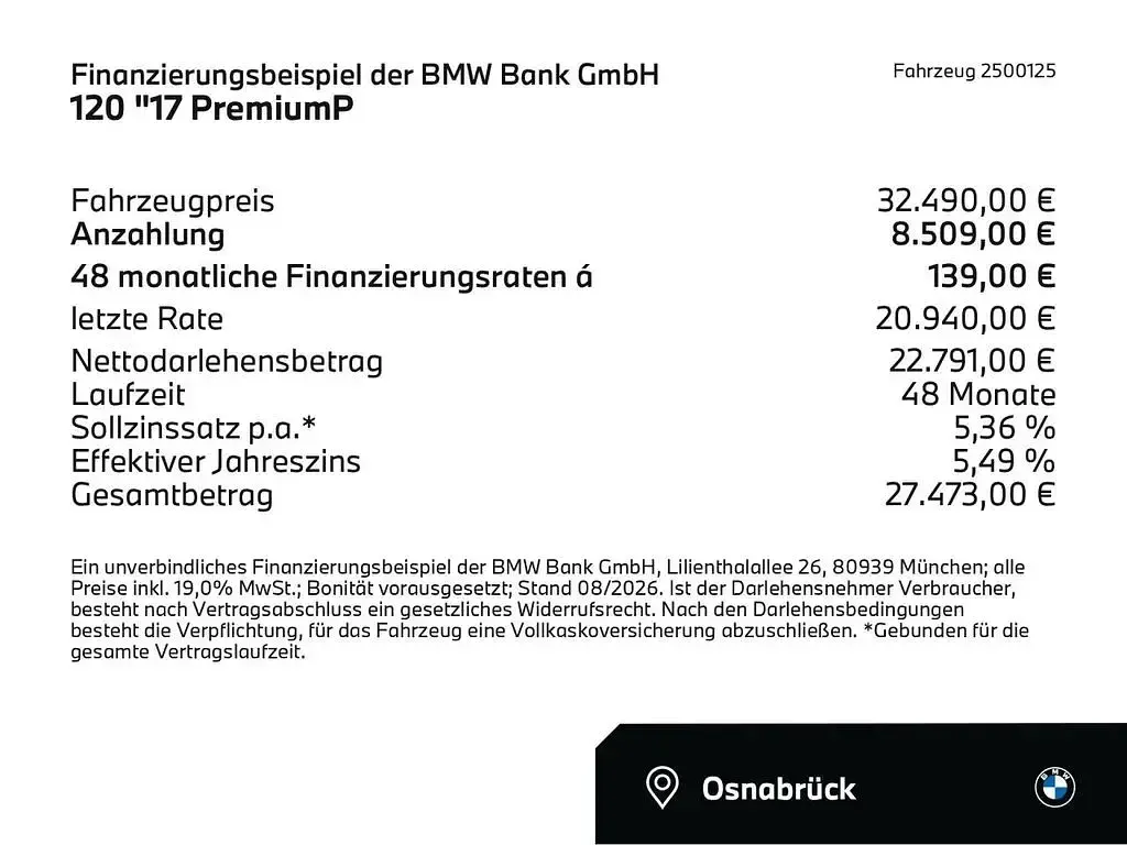 Neu BMW 120 M Sport 170 PS (125 kW) 2026 Alpinweiss (weiß) Kleinwagen