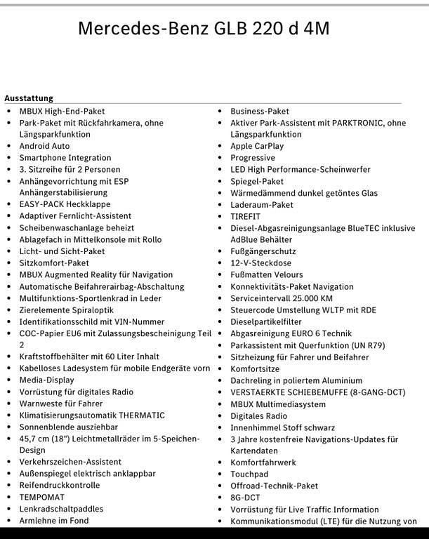 Gebraucht Mercedes GLB220 190 PS (139 kW) 2023 Schwarz SUV