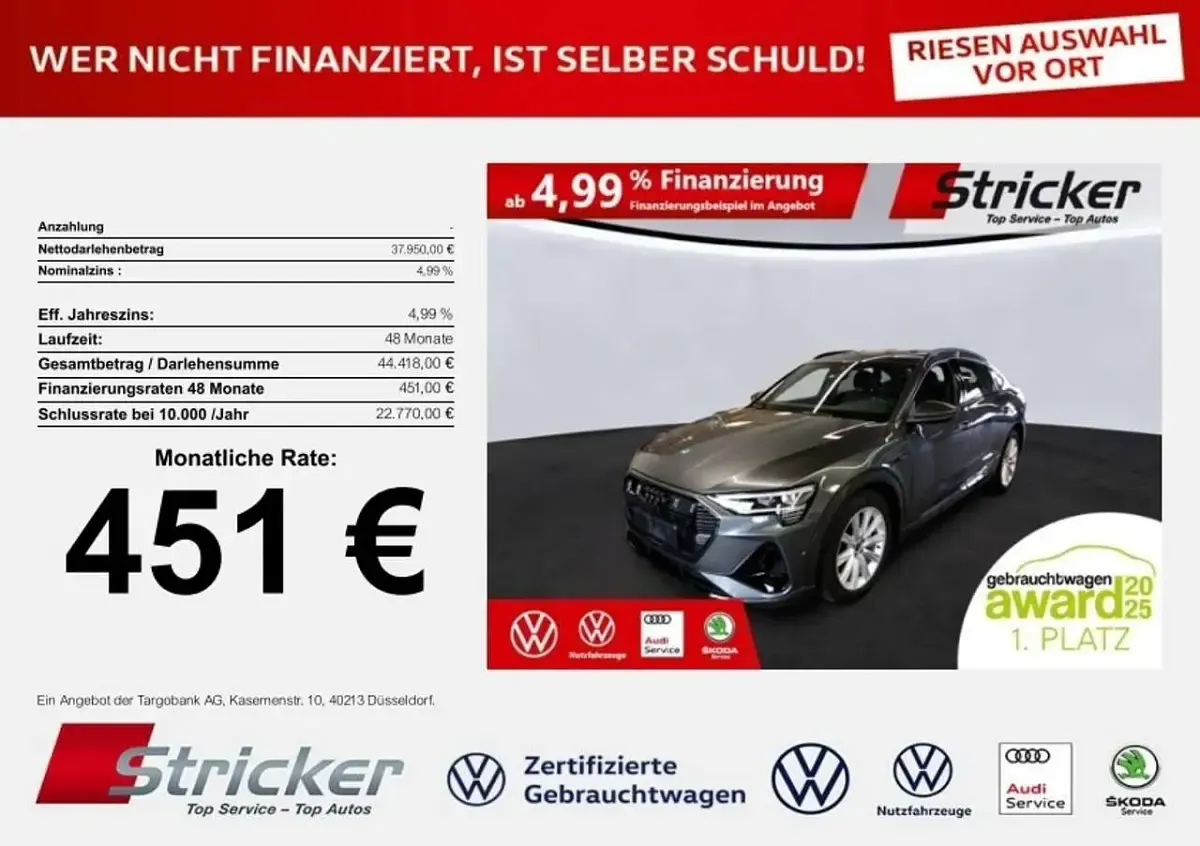 Gebraucht Audi e-tron Sportback S-Line 300 kW (408 PS) 2023 Grau SUV