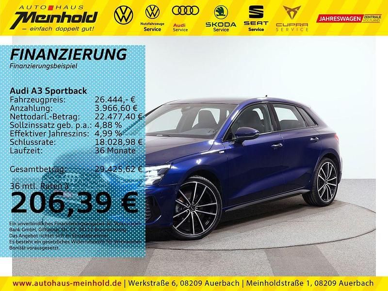 Blau Gebraucht 2023 Audi A3 Sportback S-Line Limousine | 26.444 € (Superpreis) - Bild 1/4