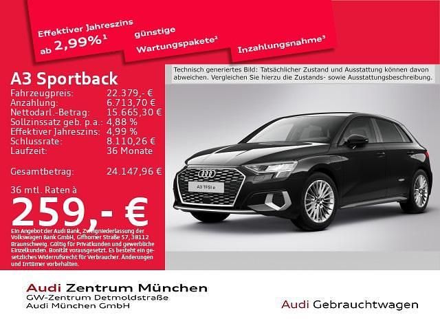 Brillantschwarz Gebraucht 2023 Audi A3 Sportback e-tron Advanced Plus Kleinwagen | 22.379 € (Superpreis) - Bild 1/2