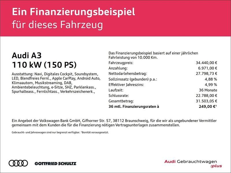 Gebraucht Audi A3 Advanced 150 PS (110 kW) 2025 Schwarz Limousine