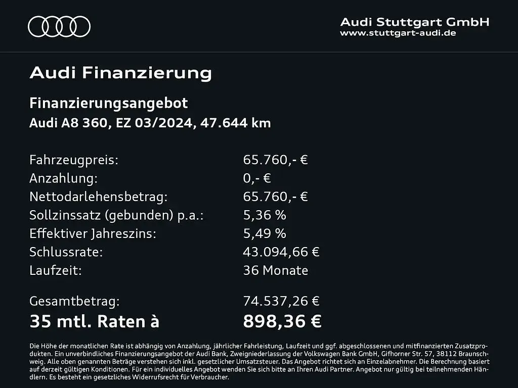 Gebraucht Audi A8 Ambiente 286 PS (210 kW) 2024 Brillantschwarz Limousine