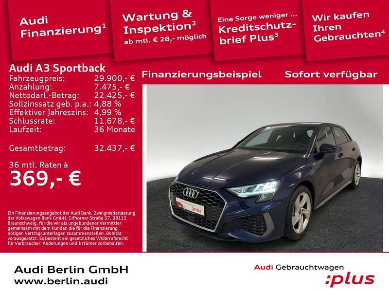 Navarrablau metallic Gebraucht 2022 Audi A3 S-Line Kombi | 29.900 € (Teuer) - Bild 1/3