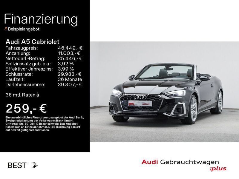 Mythosschwarz metallic Gebraucht 2024 Audi A5 Cabriolet S-Line Cabrio | 46.449 € (Etwas zu teuer) - Bild 1/4