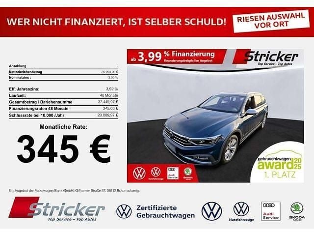 Aquamarinblau metallic (metallic) Gebraucht 2020 VW Passat Alltrack Kombi | 26.950 € (Guter Preis) - Bild 1/4