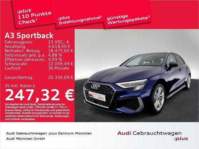 Blau Gebraucht 2021 Audi A3 Sportback S-Line Limousine | 23.092 € (Guter Preis) - Bild 1/2