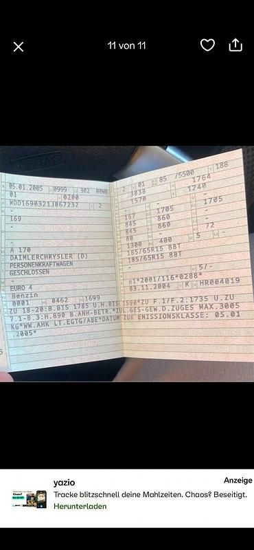 Blau Gebraucht 2005 Mercedes A170 Elegance Kleinwagen | 900 € - Bild 1/4