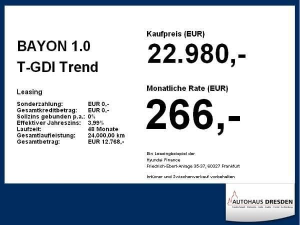 Neu Hyundai Bayon Trend 101 PS (74 kW) 2025 Rot (dragon red / met) SUV