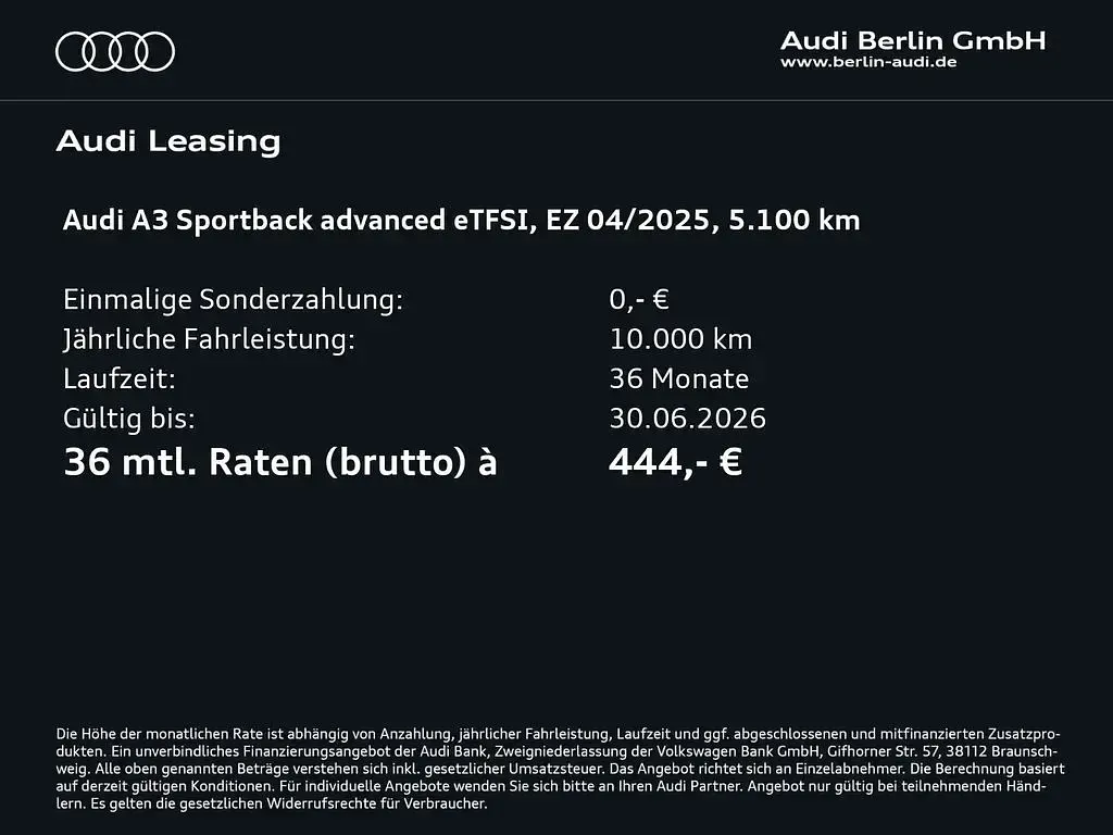 Gebraucht Audi A3 Sportback e-tron Advanced Plus 204 PS (150 kW) 2025 Mythosschwarz metallic Kleinwagen