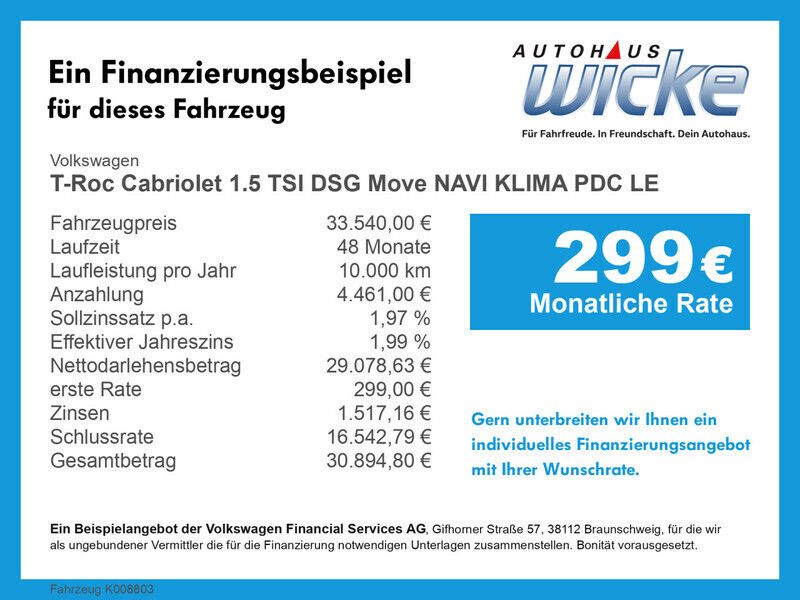 Gebraucht VW T-Roc Cabriolet Move 150 PS (110 kW) 2024 Blau Cabrio