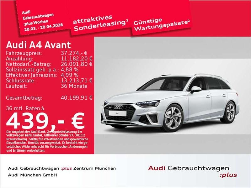 Gebraucht Audi A4 S-Line 204 PS (150 kW) 2024 Gletscherweiß metallic Kombi