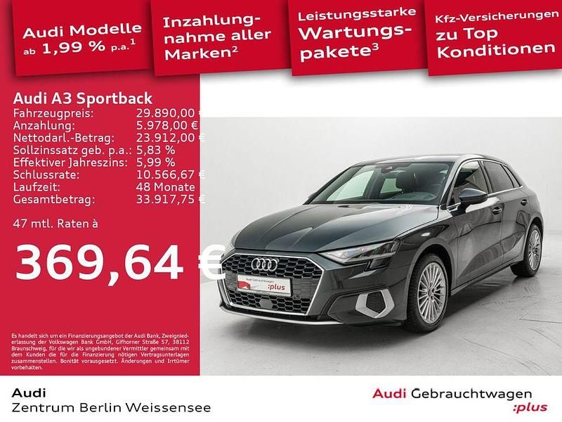 Grau Gebraucht 2023 Audi A3 Sportback Advanced Limousine | 29.890 € (Fairer Preis) - Bild 1/4
