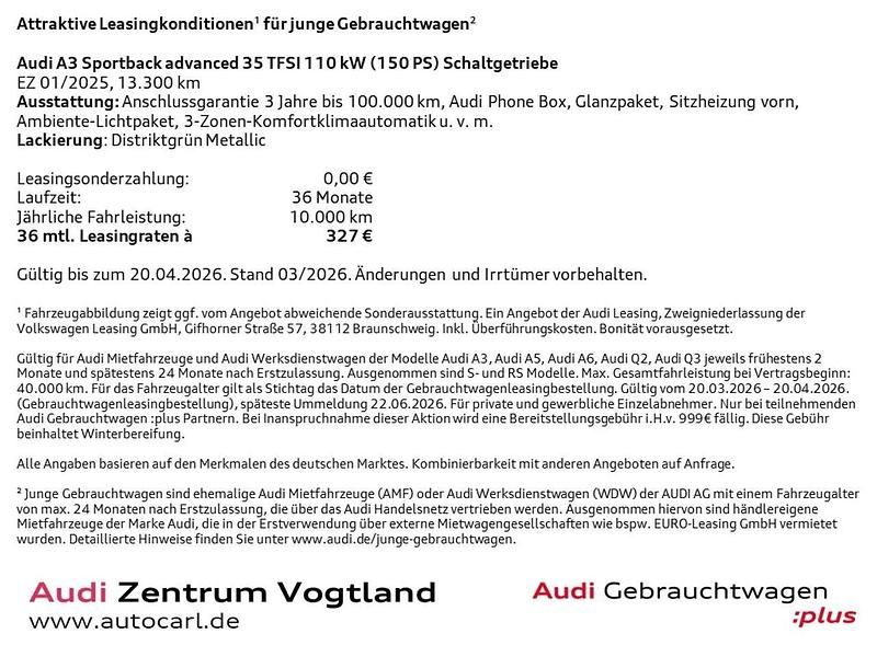 Gebraucht Audi A3 Advanced Plus 150 PS (110 kW) 2025 Distriktgrün metallic Limousine