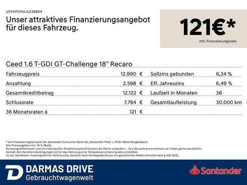 Weiß Gebraucht 2018 Kia Ceed GT-Challenge Kleinwagen | 12.990 € (Guter Preis) - Bild 1/1