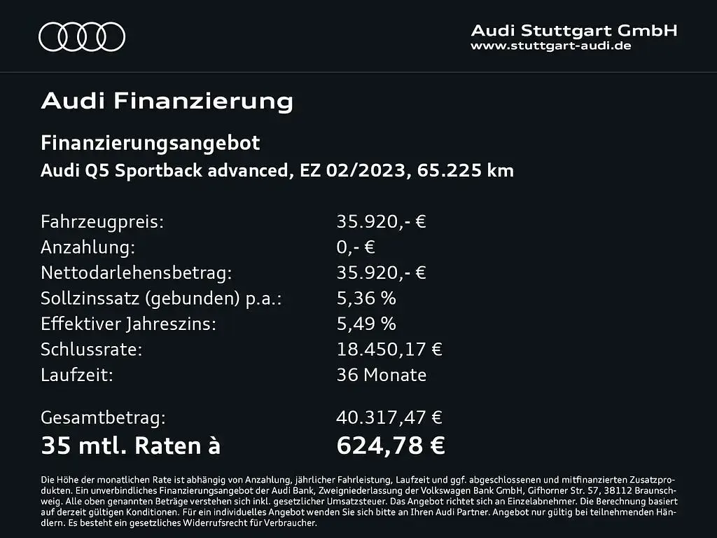 Gebraucht Audi Q5 Sportback Advanced Plus 299 PS (219 kW) 2023 Brillantschwarz SUV