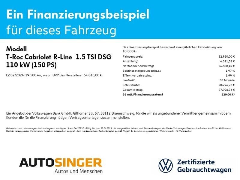 Gebraucht VW T-Roc Cabriolet R-line 150 PS (110 kW) 2024 Weiß Cabrio