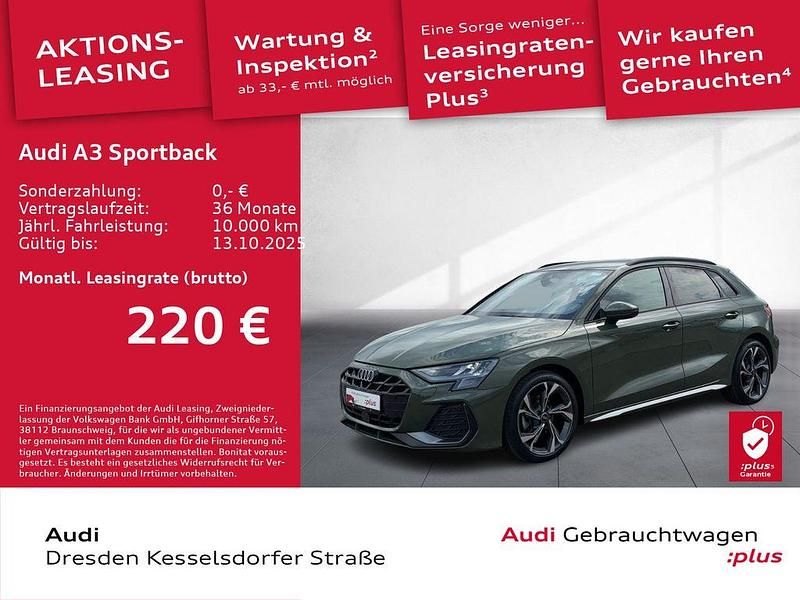 Grün Gebraucht 2024 Audi A3 Sportback S-Line Limousine | 30.980 € (Guter Preis) - Bild 1/3
