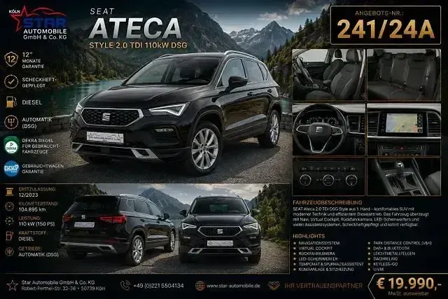Gebraucht Seat Ateca Style 150 PS (110 kW) 2023 Magic schwarz SUV
