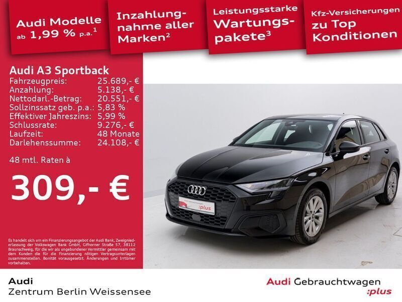 Schwarz Gebraucht 2022 Audi A3 Sportback Sport Limousine | 25.689 € (Superpreis) - Bild 1/4