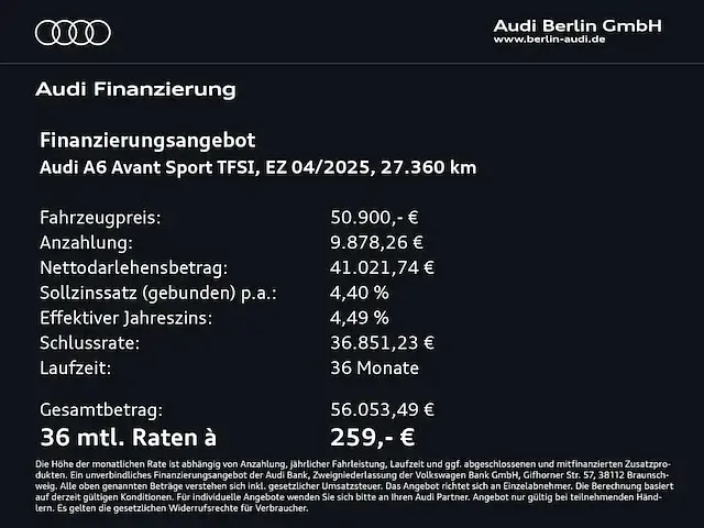 Gebraucht Audi A6 Advanced Plus 265 PS (194 kW) 2025 Mythosschwarz metallic Kombi