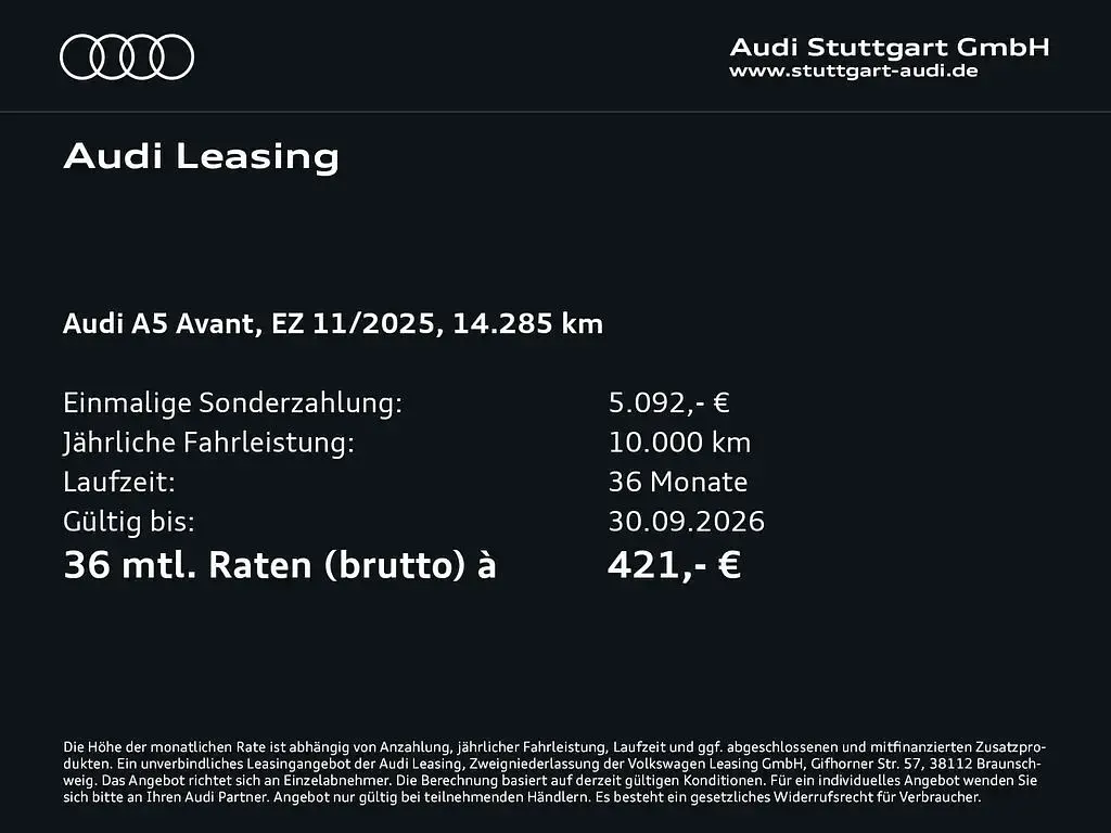 Gebraucht Audi A5 Ambiente 204 PS (150 kW) 2025 Mythosschwarz metallic Kombi