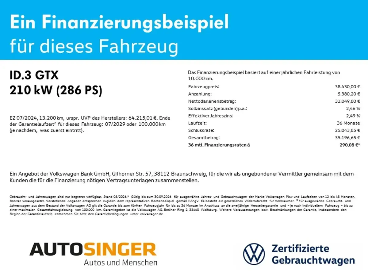 Gebraucht VW ID.3 GTX 210 kW (286 PS) 2024 Grenadillschwarz metallic Kleinwagen