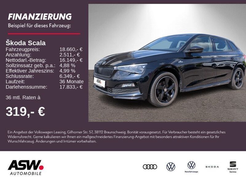 Crystalschwarz metallic Gebraucht 2020 Skoda Scala Monte Carlo Kleinwagen | 19.930 € (Fairer Preis) - Bild 1/4