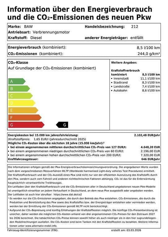 Neu BAW 212 166 PS (122 kW) 2026 Grün SUV