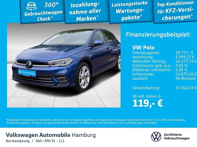 0a reef blue metallic Gebraucht 2022 VW Polo Style Limousine | 19.777 € (Fairer Preis) - Bild 1/3