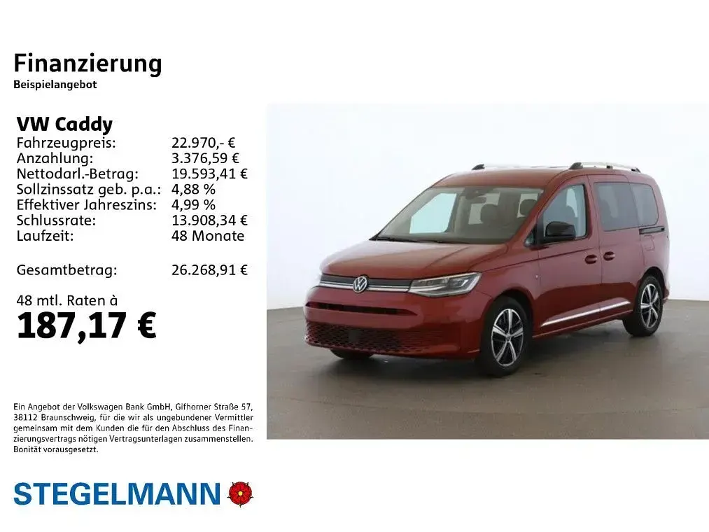 Gebraucht VW Caddy Style 122 PS (89 kW) 2022 Rot Van / Kleinbus