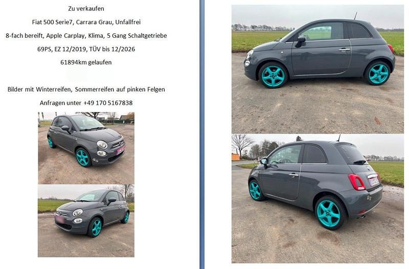 Gebraucht Fiat 500 69 PS (50 kW) 2019 Grau Kleinwagen