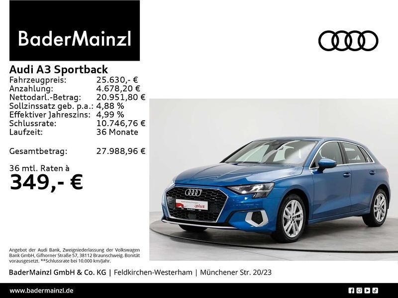 Atollblau metallic Gebraucht 2022 Audi A3 Advanced Limousine | 25.430 € (Fairer Preis) - Bild 1/3