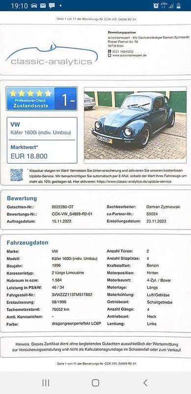 Gebraucht 1996 VW Käfer | 21.500 € - Bild 1/4