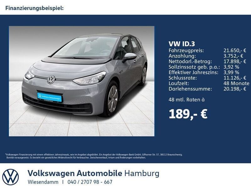 Mondsteingrau/schwarz Gebraucht 2022 VW ID.3 Pro Kleinwagen | 21.920 € (Guter Preis) - Bild 1/3