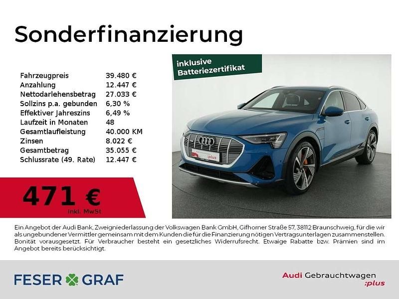 Antiguablau metallic Gebraucht 2021 Audi e-tron Sportback S-Line SUV | 39.480 € (Guter Preis) - Bild 1/2