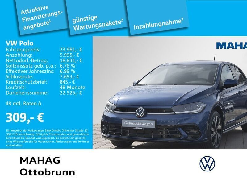 Reef blue metallic Gebraucht 2024 VW Polo R-line Limousine | 24.490 € (Fairer Preis) - Bild 1/2