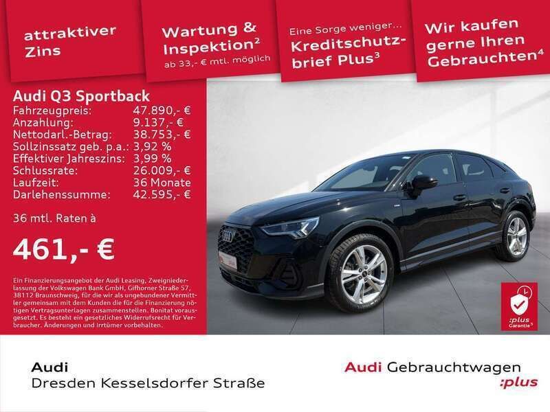Mythosschwarz metallic Gebraucht 2024 Audi Q3 S-Line SUV | 47.890 € (Etwas zu teuer) - Bild 1/4