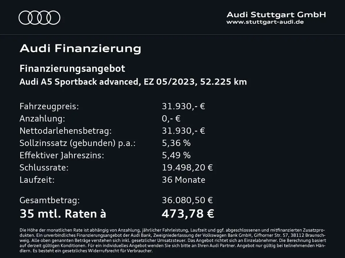 Gebraucht Audi A5 Advanced Plus 150 PS (110 kW) 2023 Mythosschwarz metallic Coupé