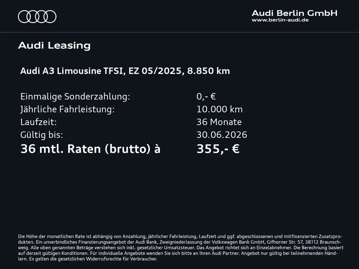 Usata Audi A3 Ambiente 116 CV (85 kW) 2025 Verde Berlina