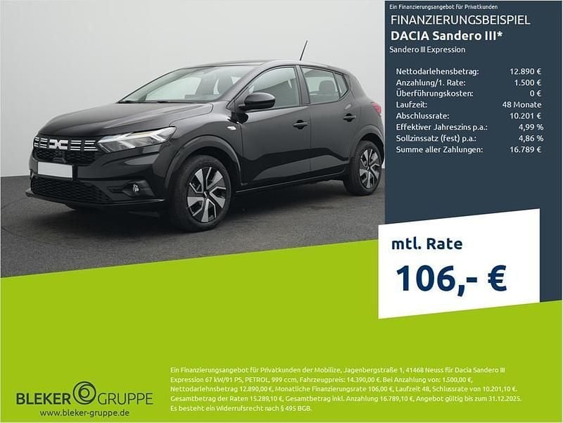 Schwarz Neu 2025 Dacia Sandero Expression Kleinwagen | 14.390 € (Superpreis) - Bild 1/3