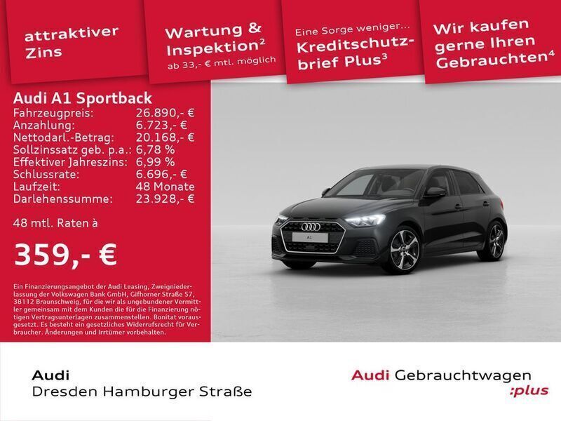 Mythosschwarz metallic Gebraucht 2024 Audi A1 Sportback Advanced Plus Kleinwagen | 26.890 € (Guter Preis) - Bild 1/3