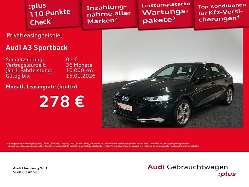 Mythosschwarz metallic Gebraucht 2025 Audi A3 Advanced Plus Limousine | 31.650 € (Superpreis) - Bild 1/3