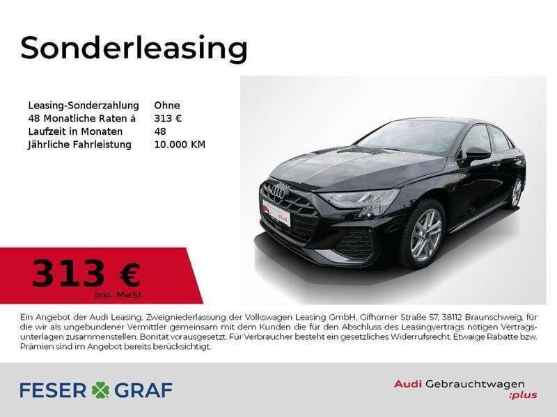 Mythosschwarz metallic Gebraucht 2024 Audi A3 S-Line Limousine | 33.940 € (Fairer Preis) - Bild 1/3