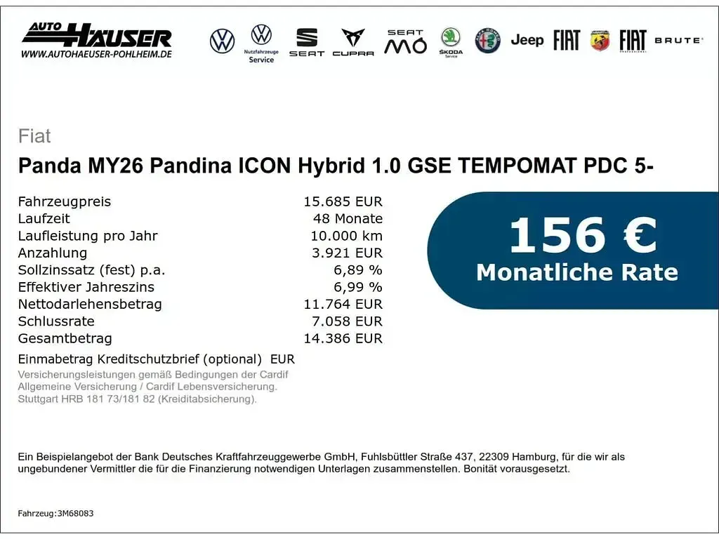 Neu Fiat Panda Icon 65 PS (47 kW) 2025 Schwarz Limousine